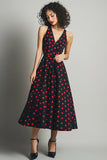 Black Red A Line V Neck Polka Dots Dress