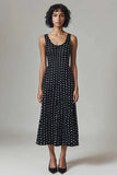 Scoop Neck Black White Polka Dots Dress