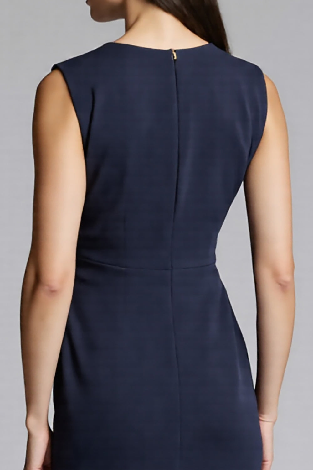 Navy Sheath Ruched Midi Work Dress