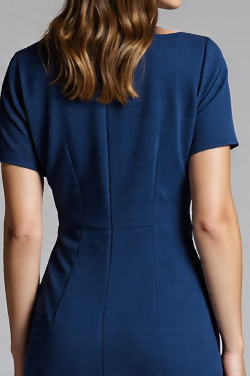 Navy Sheath Ruched Midi Work Dress
