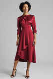 A Line Plum Ruffled Midi Work Dress