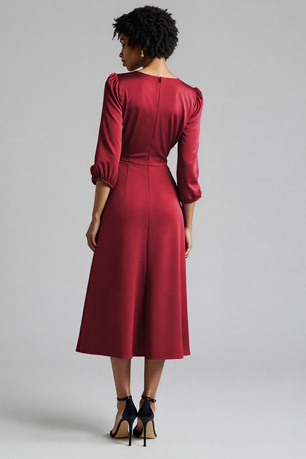 A Line Plum Ruffled Midi Work Dress