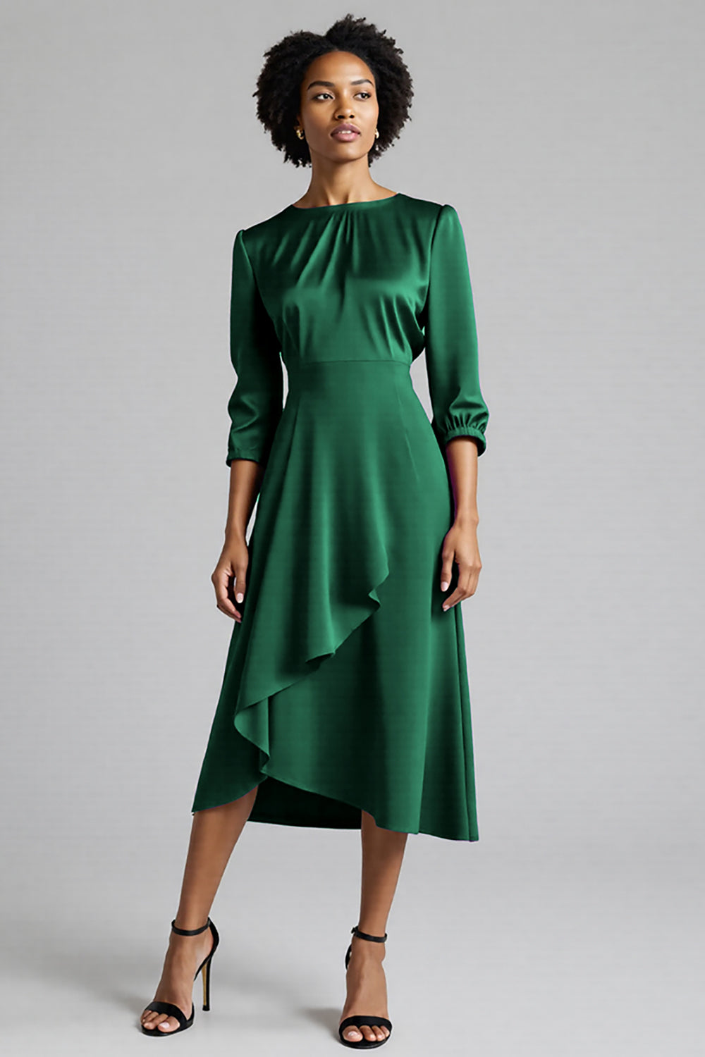 A Line Plum Ruffled Midi Work Dress
