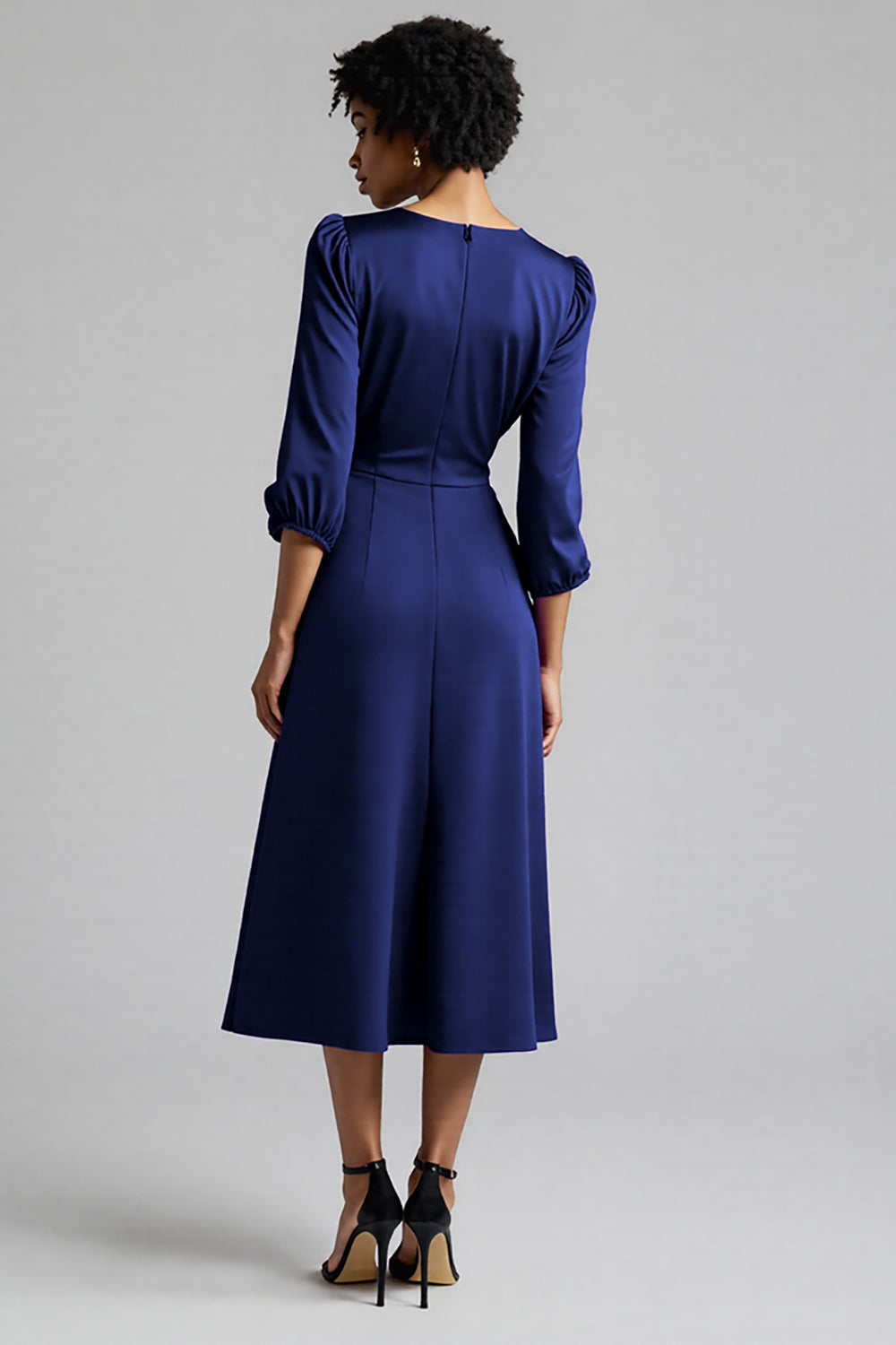 A Line Plum Ruffled Midi Work Dress