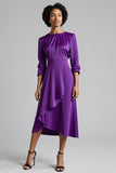 A Line Plum Ruffled Midi Work Dress