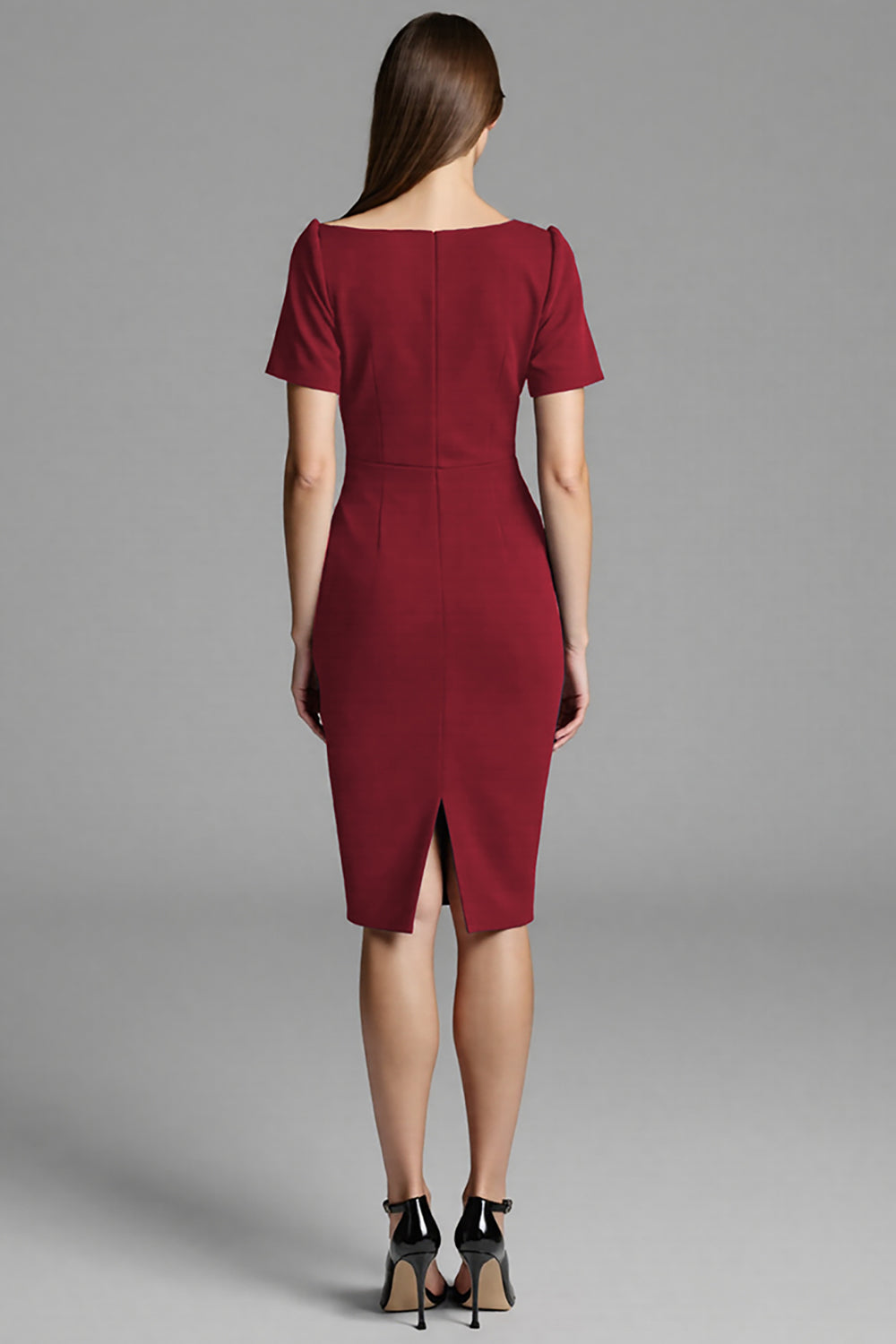 Navy Ruched Short Sleeve Sheath Work Dress