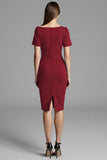 Navy Ruched Short Sleeve Sheath Work Dress