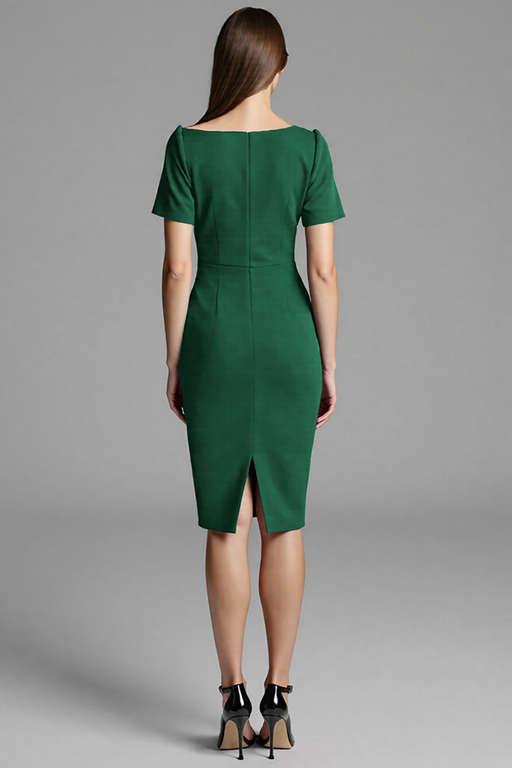 Navy Ruched Short Sleeve Sheath Work Dress