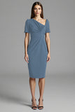 Navy Ruched Short Sleeve Sheath Work Dress