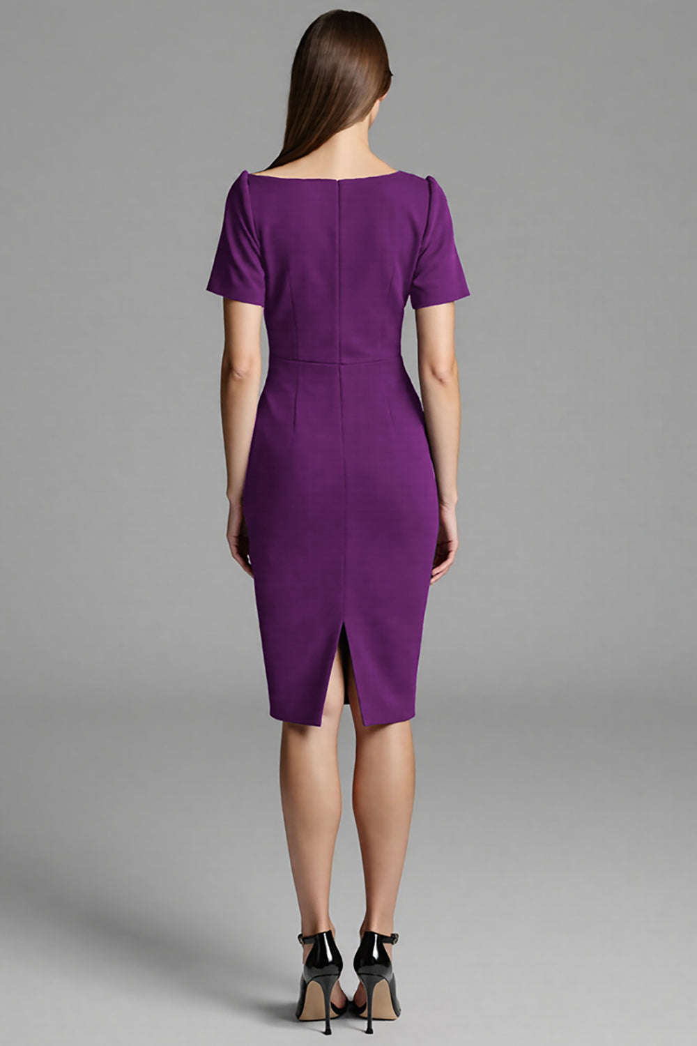 Navy Ruched Short Sleeve Sheath Work Dress