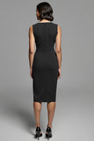 Grey Ruched Sheath Midi Work Dress With Slit