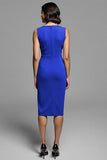 Grey Ruched Sheath Midi Work Dress With Slit