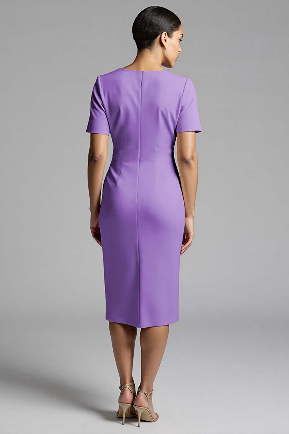 Simple Champagne Ruched Sheath Midi Work Dress