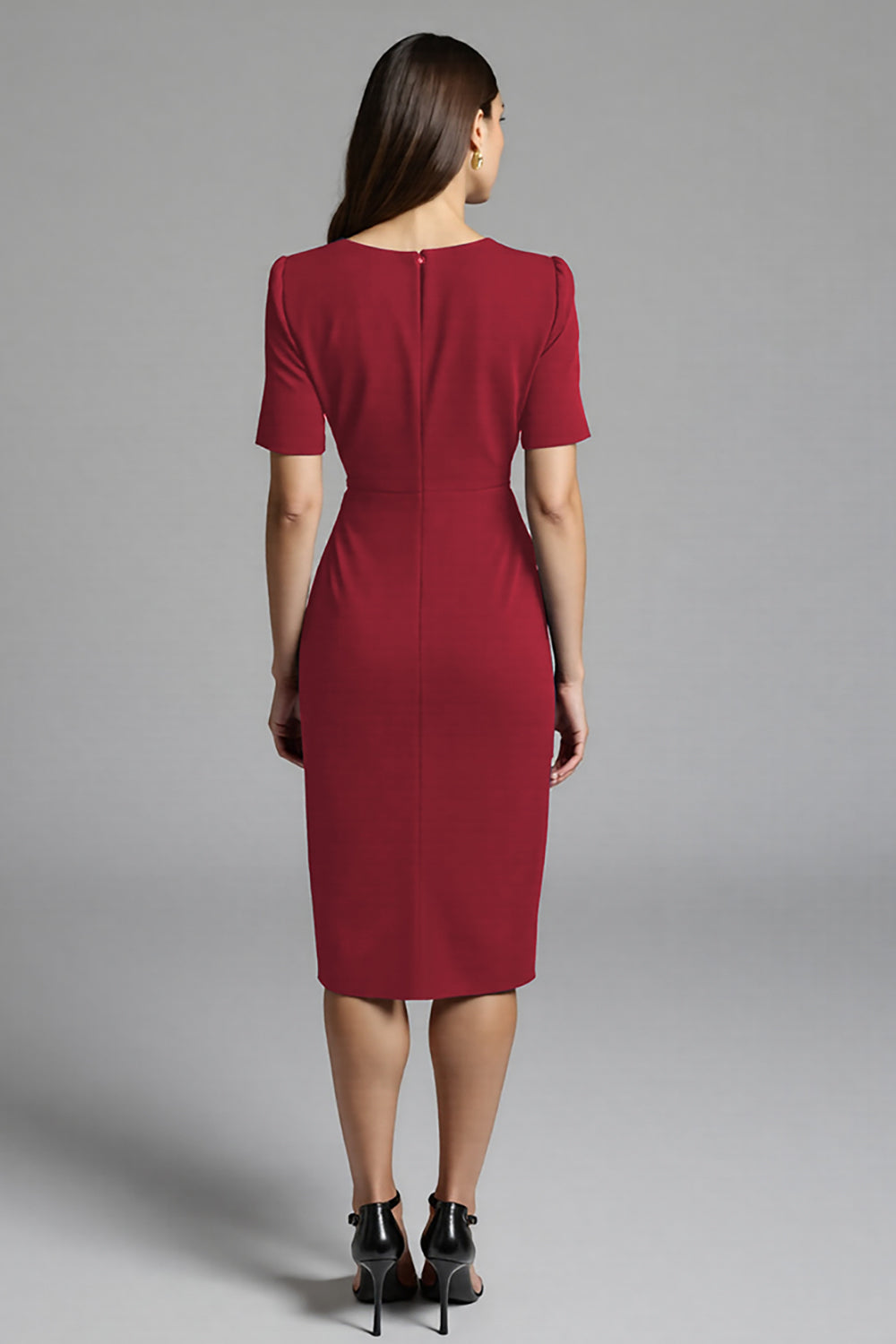Navy Shesth Ruched Work Dress With Slit