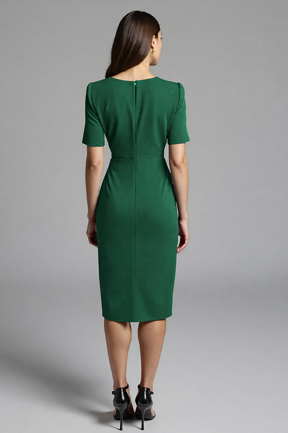 Navy Shesth Ruched Work Dress With Slit