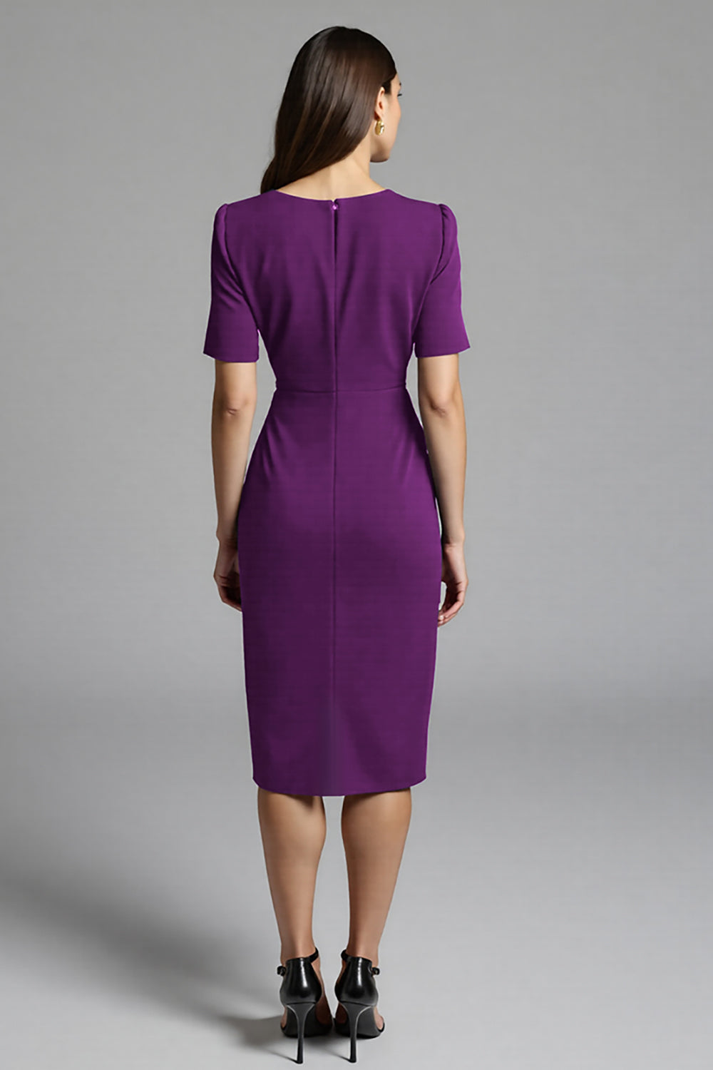 Navy Shesth Ruched Work Dress With Slit