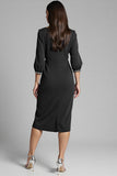Sheath Navy Beaded V Neck Work Dress
