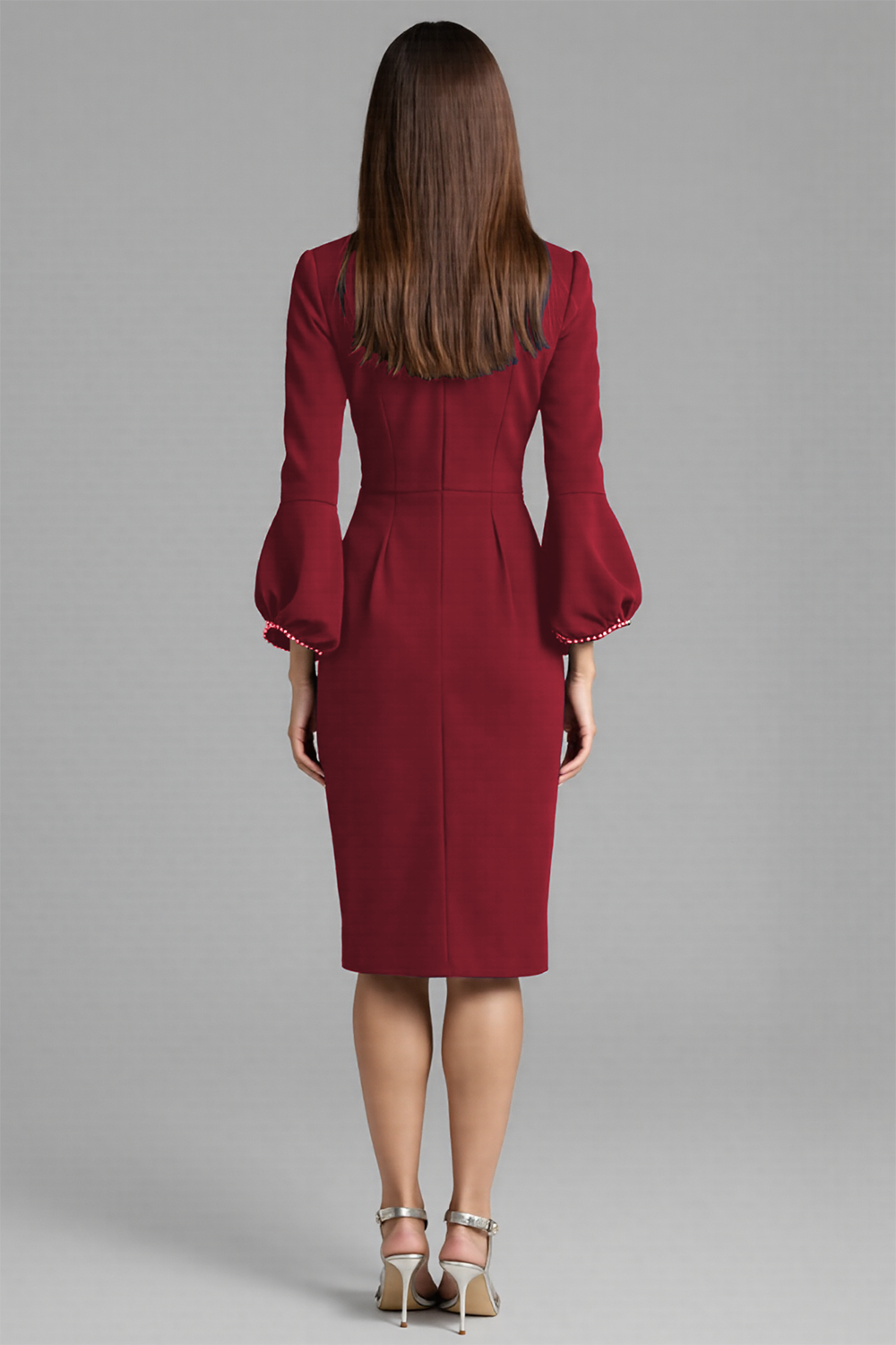 Sheath Navy Beaded V Neck Work Dress