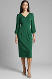 Sheath Navy Beaded V Neck Work Dress