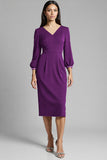 Sheath Navy Beaded V Neck Work Dress