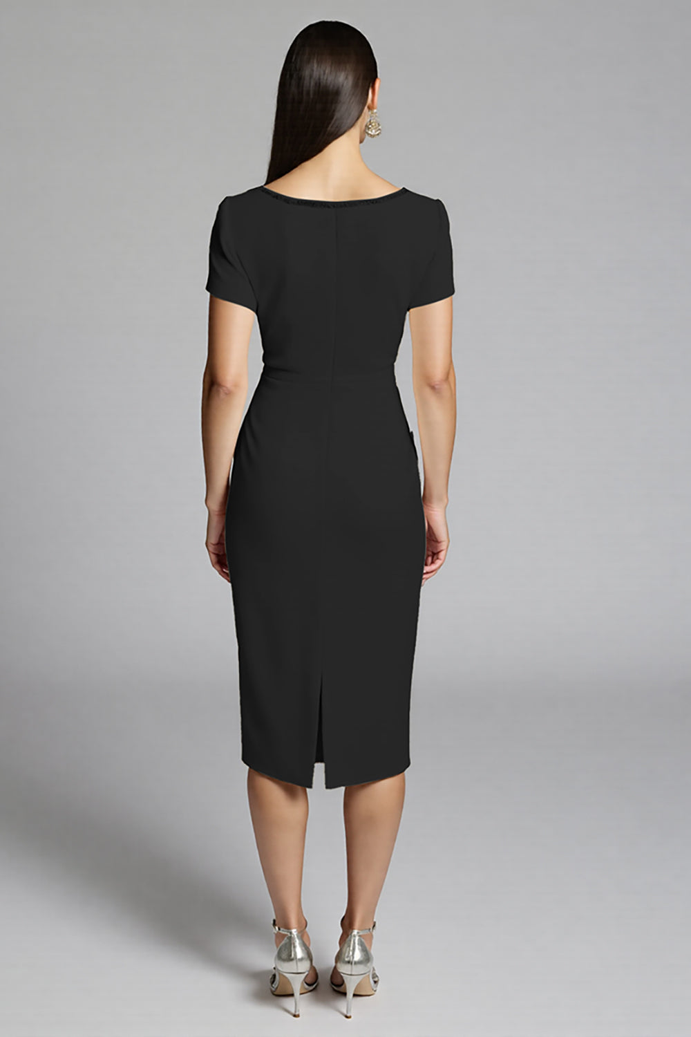 Beige Beaded Sheath Ruched Work Dress
