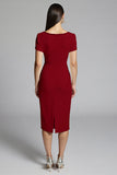 Beige Beaded Sheath Ruched Work Dress