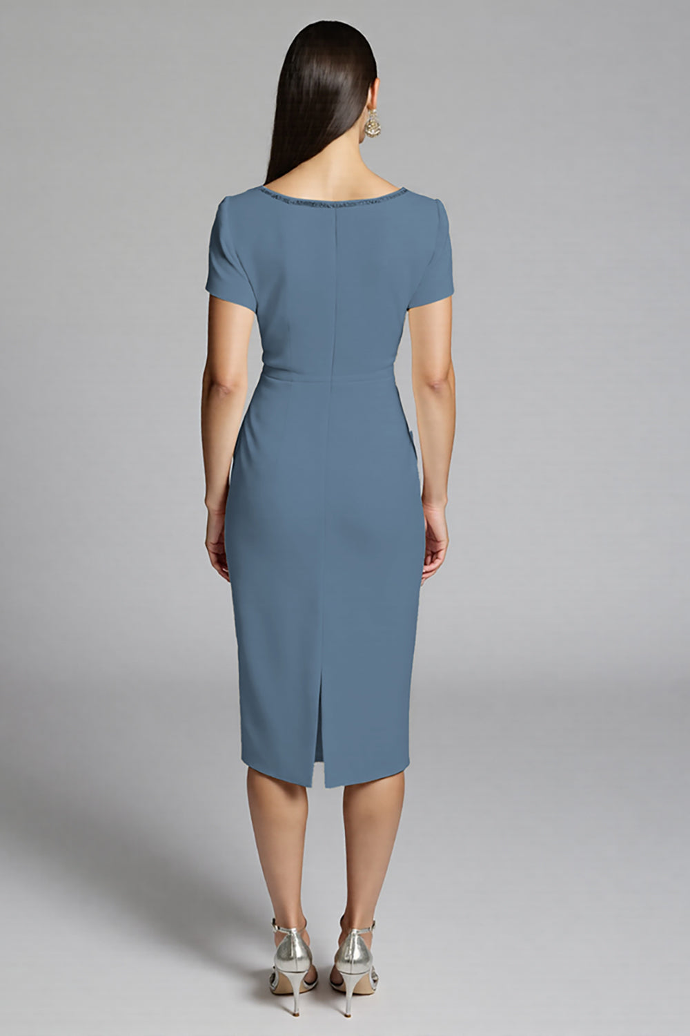 Beige Beaded Sheath Ruched Work Dress