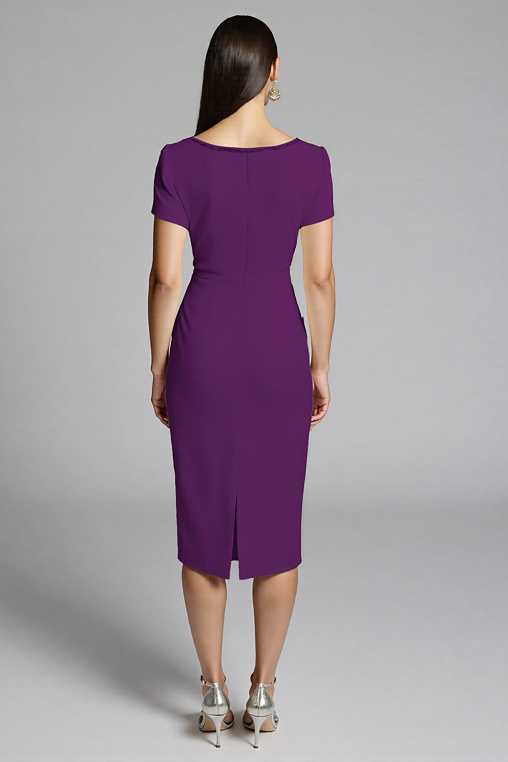 Beige Beaded Sheath Ruched Work Dress