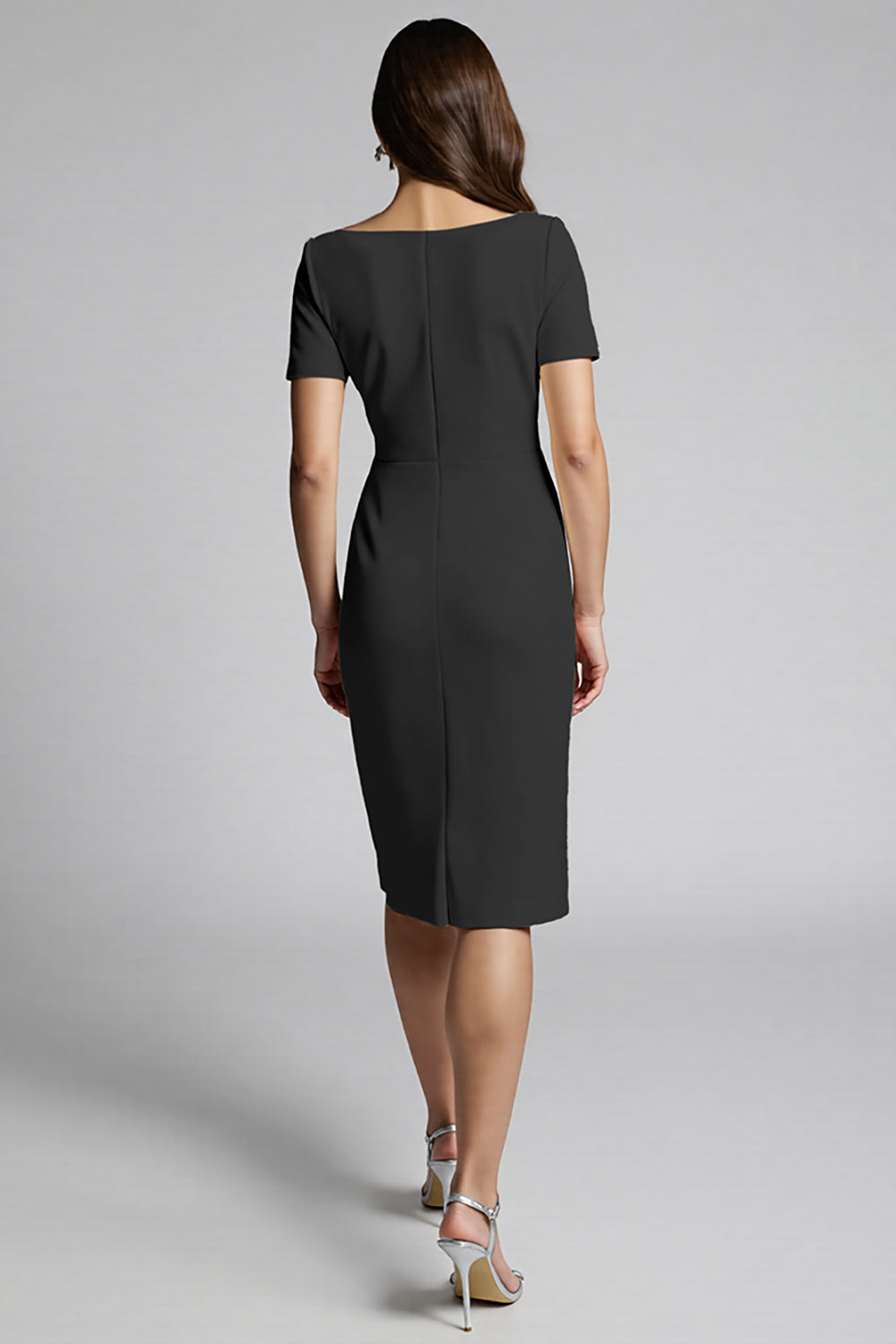 Beaded Champagne Ruched Midi Work Dress