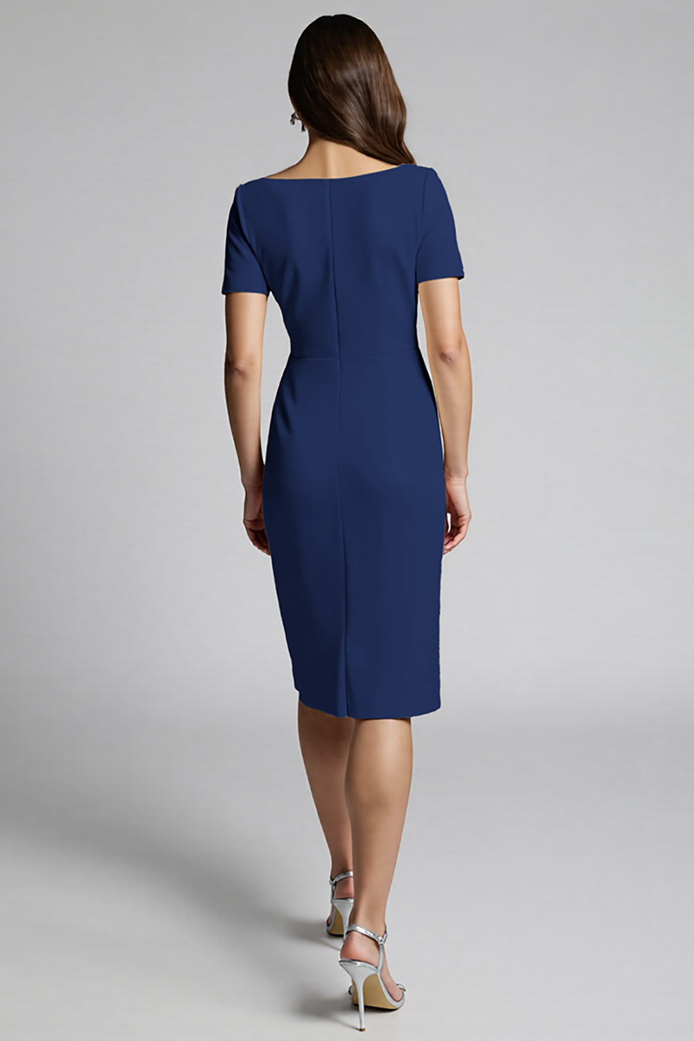 Beaded Champagne Ruched Midi Work Dress