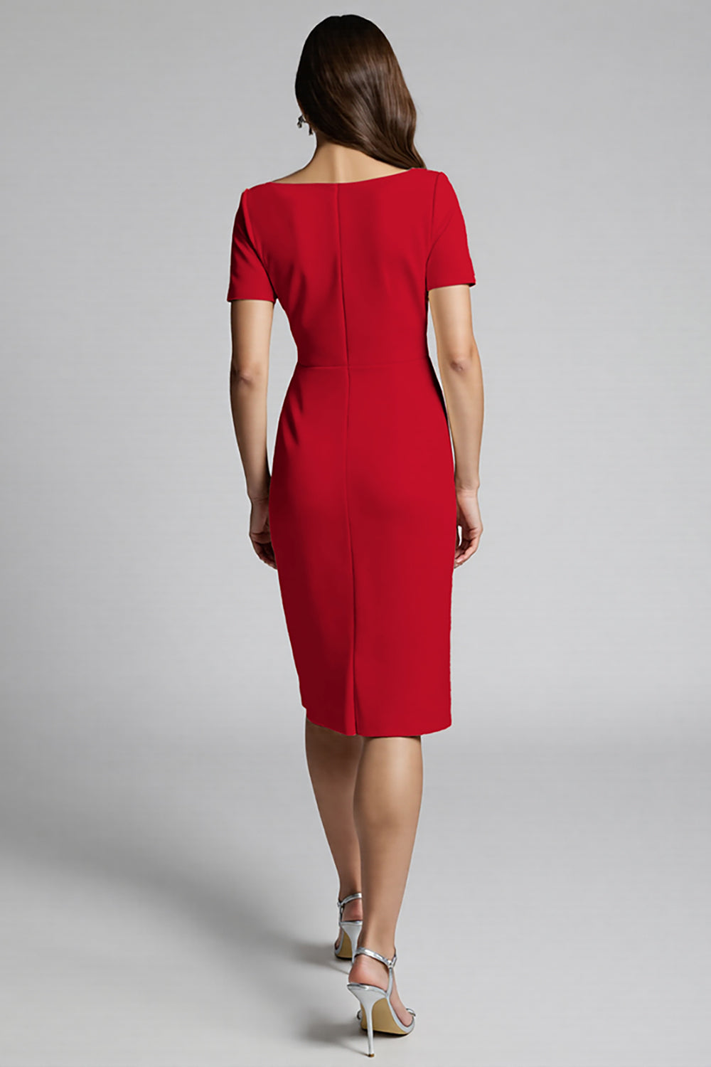 Beaded Champagne Ruched Midi Work Dress