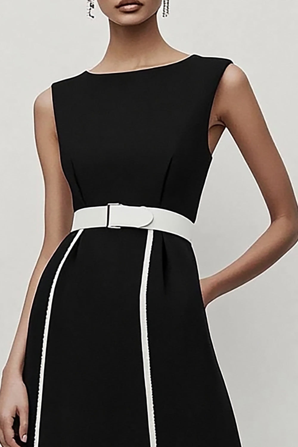 Black and White A Line Satin Long Work Dress