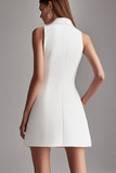 Ivory Satin A Line Peak Lapel Short Work Blazer Dress