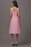 Pink A Line Midi Work Dress with Pockets