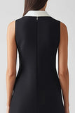 Black and White Satin Sheath Collar Neck Midi Work Dress