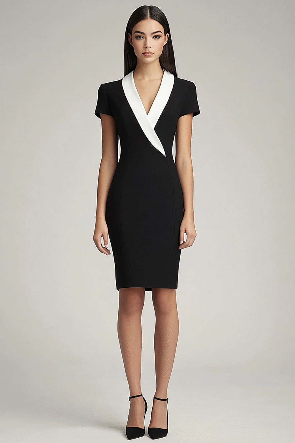 Black and White Bodycon Satin Short Work Blazer Dress
