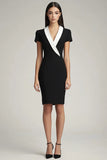 Black and White Bodycon Satin Short Work Blazer Dress