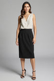 Black and White Bodycon Satin Polka Dot Midi Work Dress