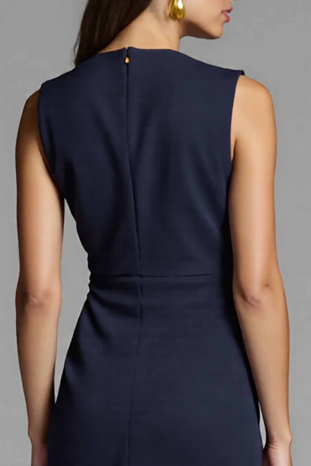 Navy Bodycon Ruched Midi Work Dress