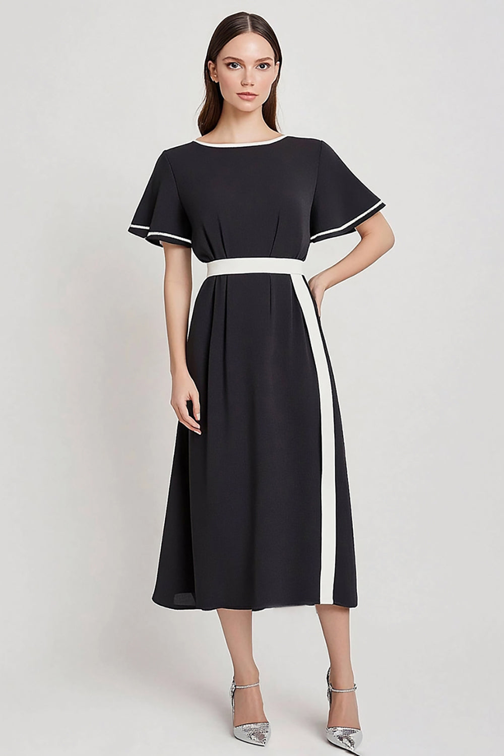 Black A Line Long Work Dress with Sleeves
