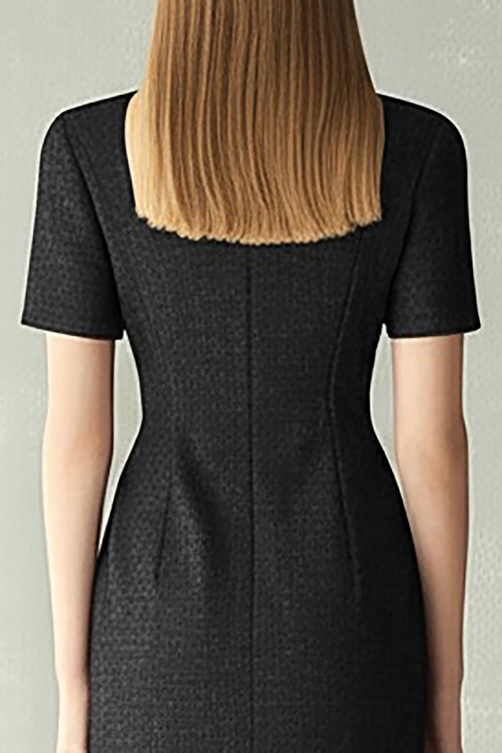 Black Sheath Notched Lapel Midi Work Dress