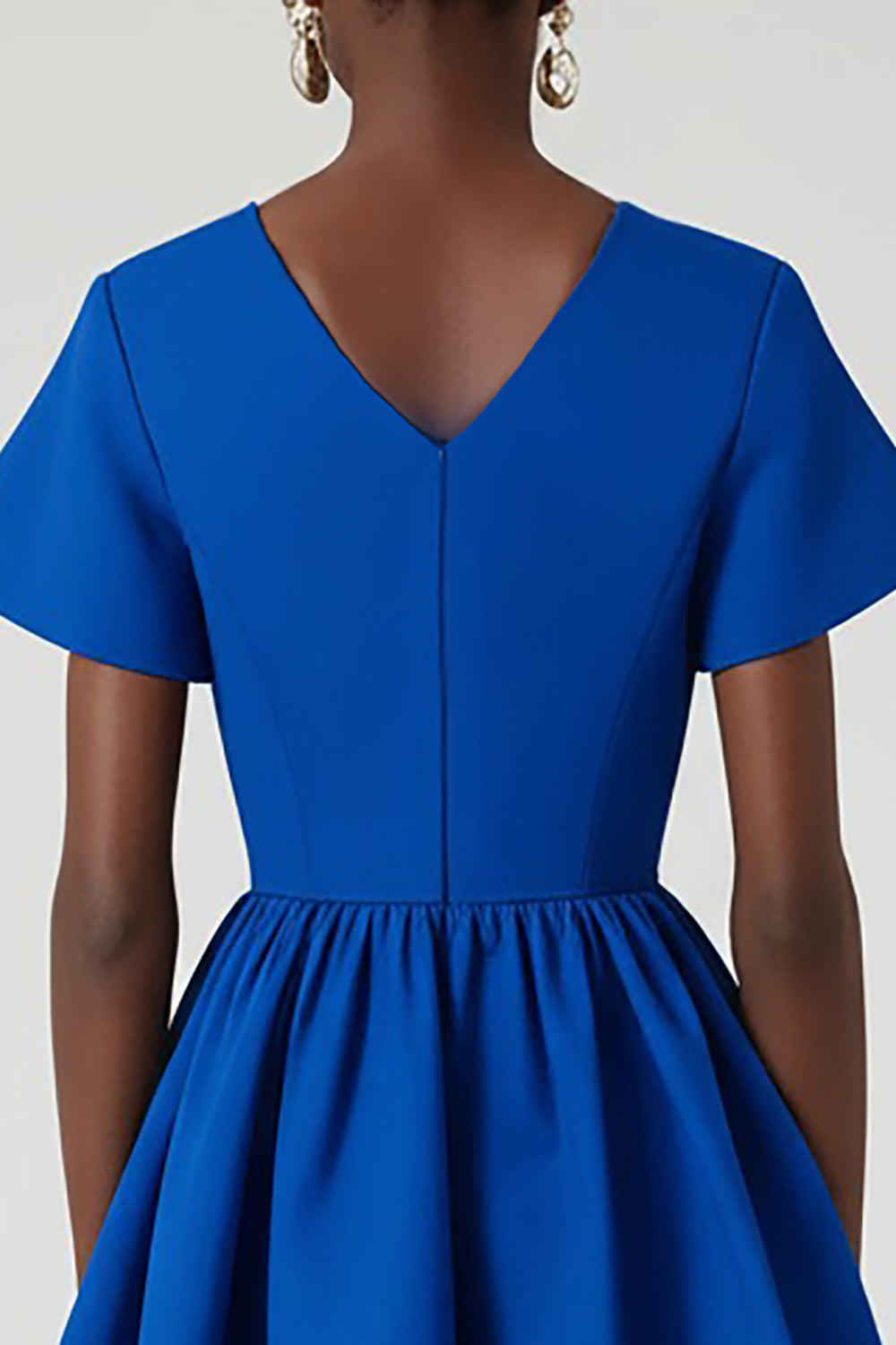 Royal Blue V-Neck A-Line Midi Work Dress with Pockets