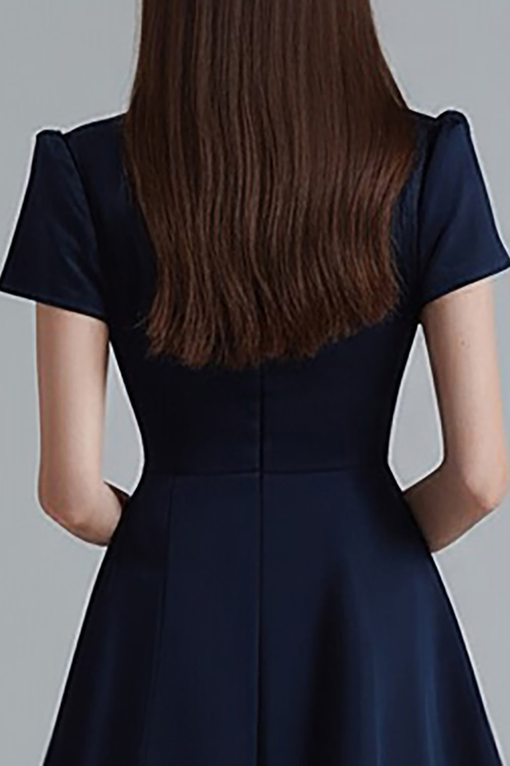 Navy Notched Lapel A Line Ruffled Short Work Dress