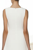 A Line V Neck Satin Ivory Long Work Dress