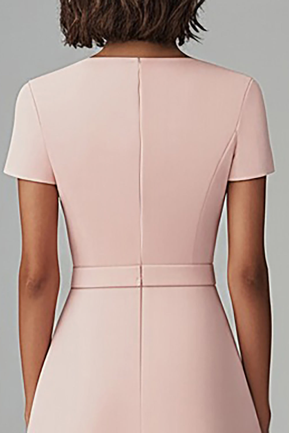 Boat Neck Pink A Line Work Dress with Belt