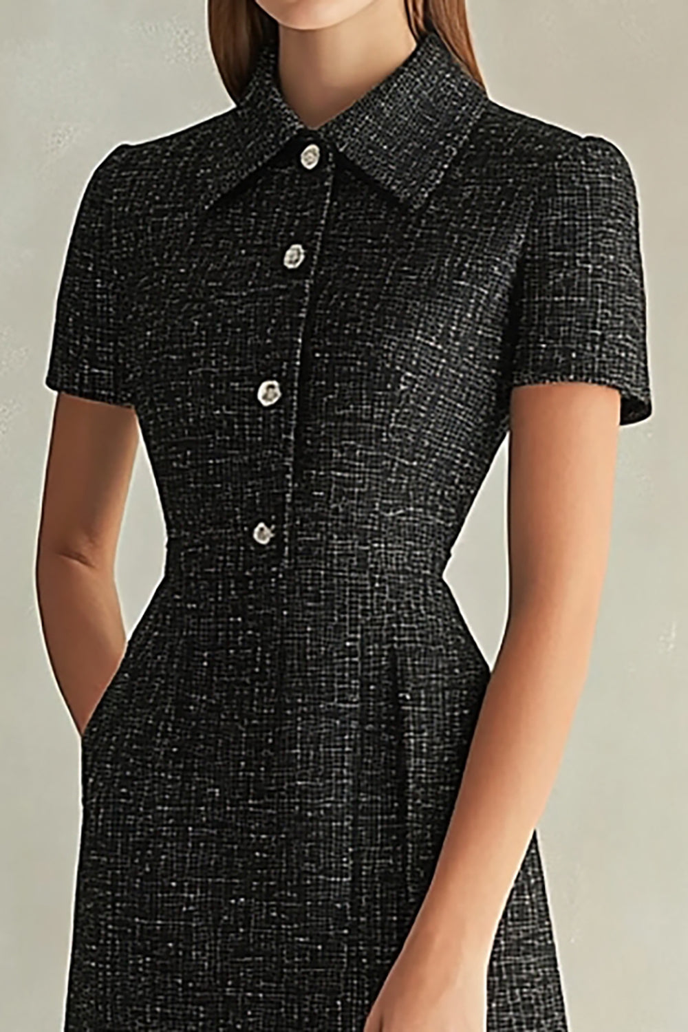 Black Sheath High Neck Single Breasted Work Dress