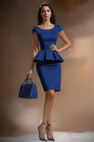 Dark Blue Bodycon 2-Piece Round Neck Ruffled Work Dress