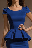 Dark Blue Bodycon 2-Piece Round Neck Ruffled Work Dress