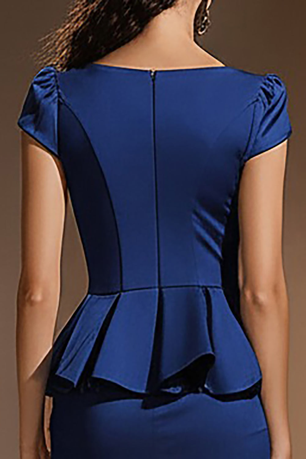 Dark Blue Bodycon 2-Piece Round Neck Ruffled Work Dress