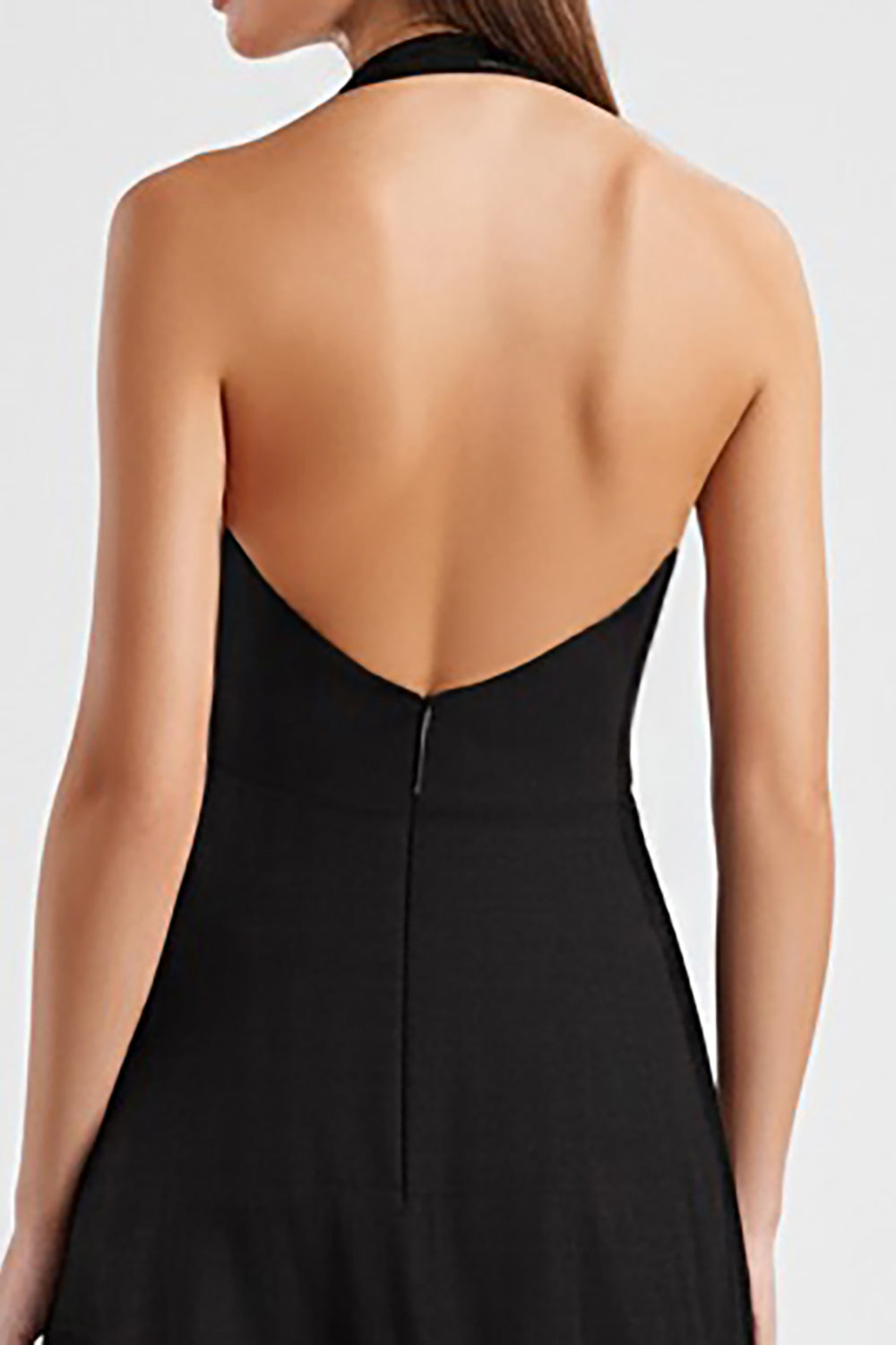 A Line Halter Sleeveless Long Black Tie Dress